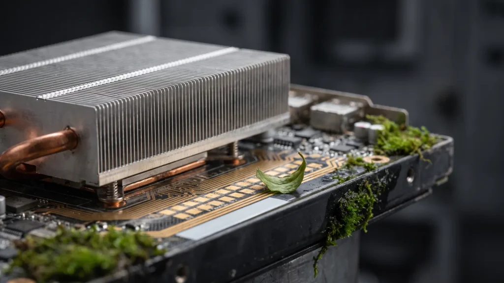 Carte GPU haute performance en gros plan, symbole de l empreinte materielle de l IA